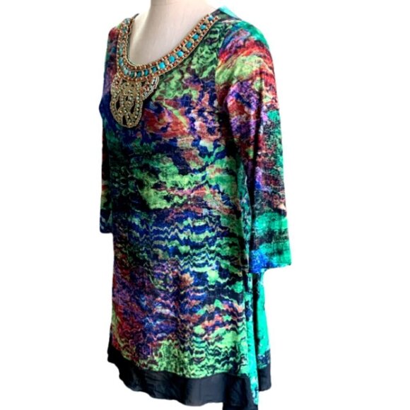 From the Heart Beaded Colorful Mini Dress Tunic Sz L #26F - Picture 4 of 9